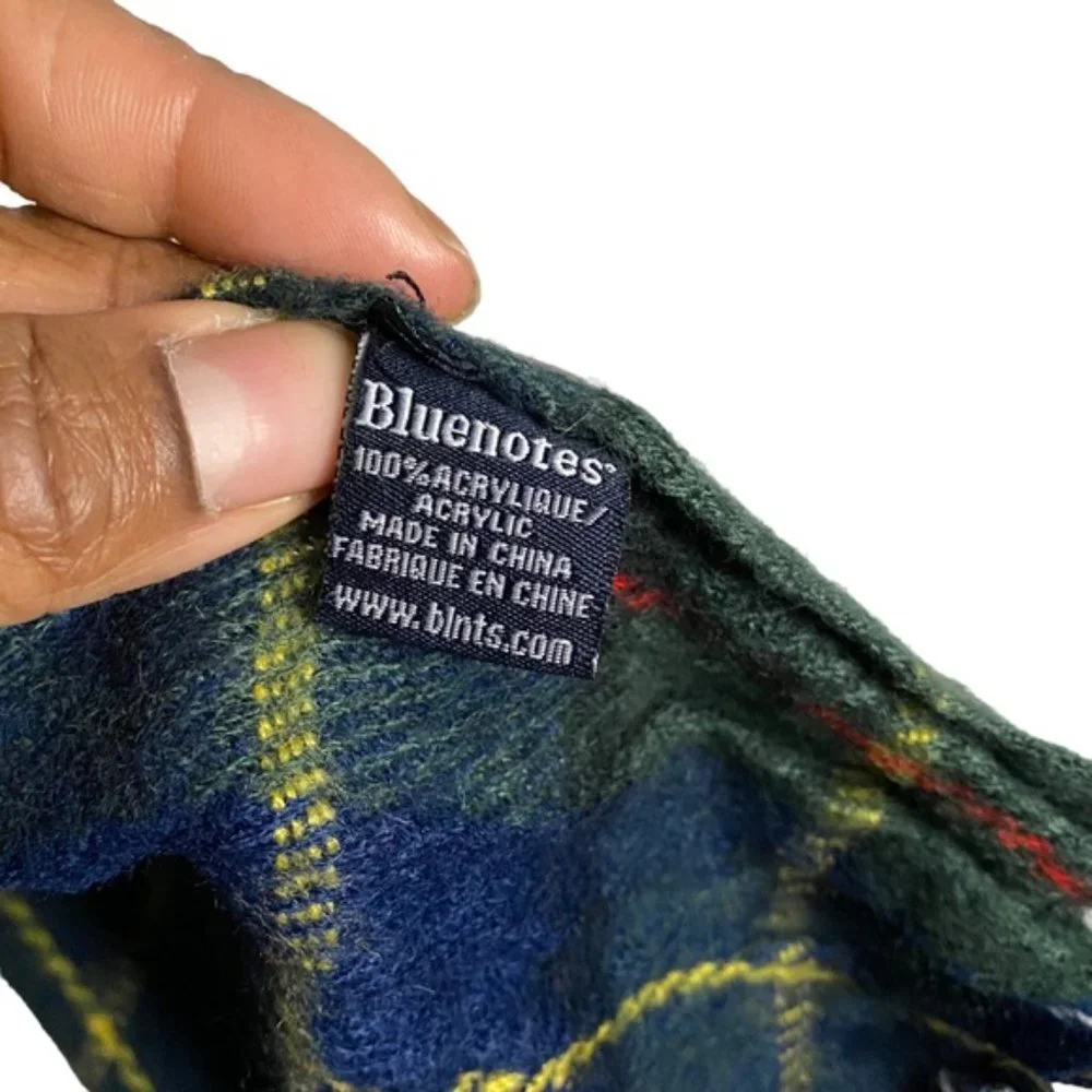 Bluenotes Soft Knit Plaid Fringed Scarf